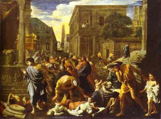 17th-century illustration of of 1 Samuel 5:1-7 (by Nicolas Poussin), showing what happened to the Philistines when they stole the Ark and neglected to keep YHWH safe from yeast and other microorganisms with <em>saqalat</em>.