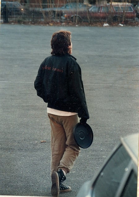 My friend Katie, in the Boston Latin School parking lot, in 1985.