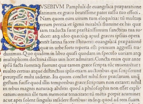 Eusebius, Evangelica. Jenson, Venice, 1470.