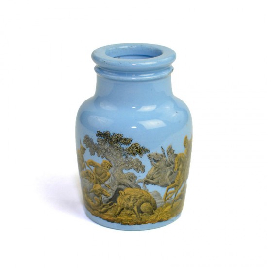 English mustard jar featuring boar hunting.