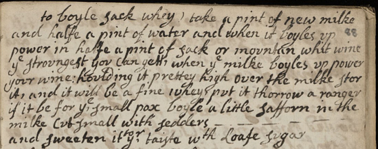 Recipe for sack whey, 1690