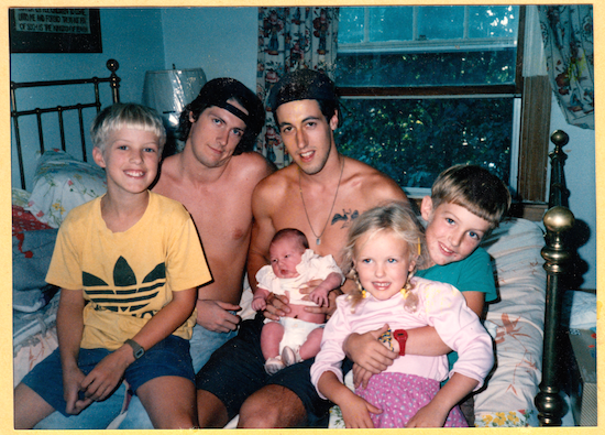 The day my sister Elizabeth was born, at home, my brother Patrick and I were building a retaining wall — hence the shirtlessness.